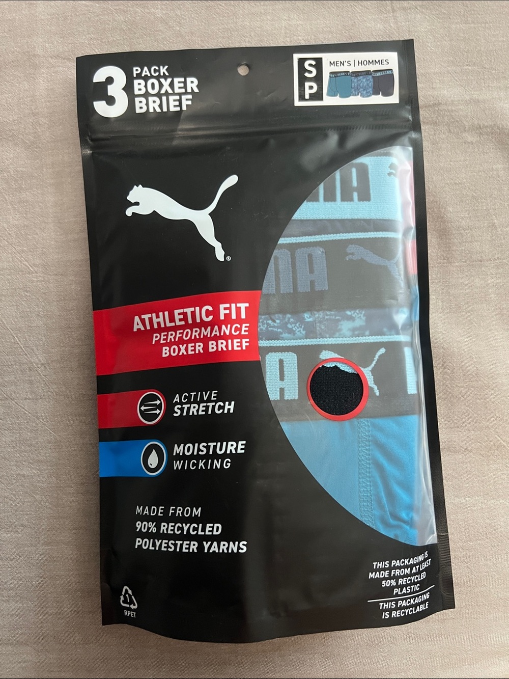 Men’s Puma Boxer Briefs 3-Pack athletic fit (942955 01) size small 28-30